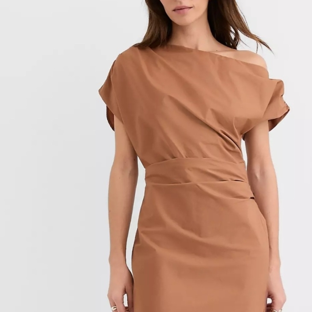 LOFT One-Shoulder Tan Brown Sheath Dress